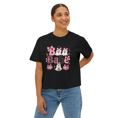 Halloween Babe Boxy Tee — Cute Pink Ghosts & Pumpkins Women's T-Shirt