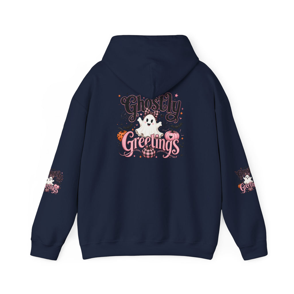 Ghostly Greetings Hoodie — Cute Retro Halloween Ghost Pullover