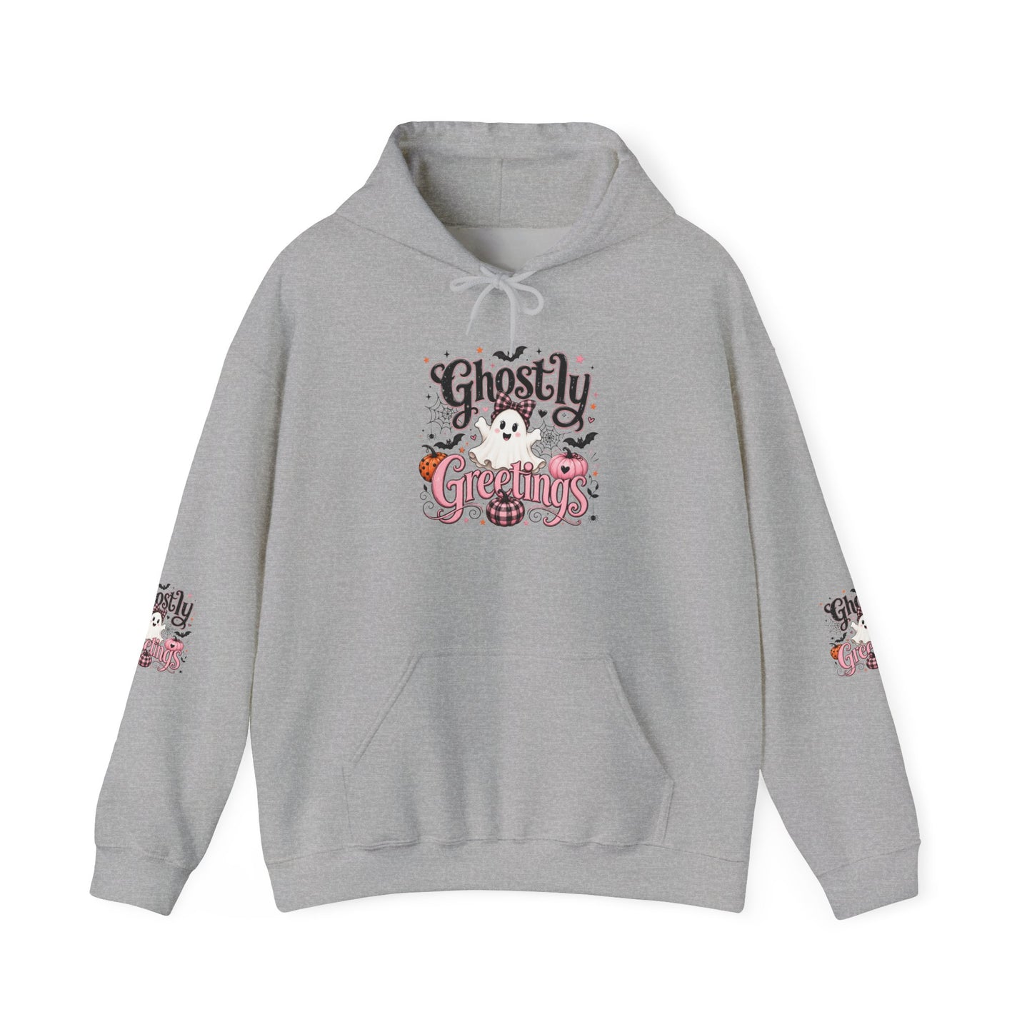 Ghostly Greetings Hoodie — Cute Retro Halloween Ghost Pullover