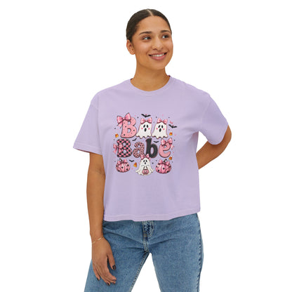 Halloween Babe Boxy Tee — Cute Pink Ghosts & Pumpkins Women's T-Shirt