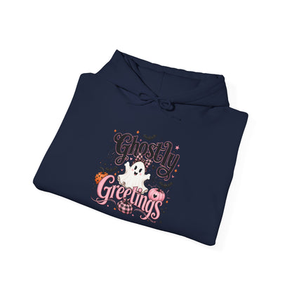 Ghostly Greetings Hoodie — Cute Retro Halloween Ghost Pullover