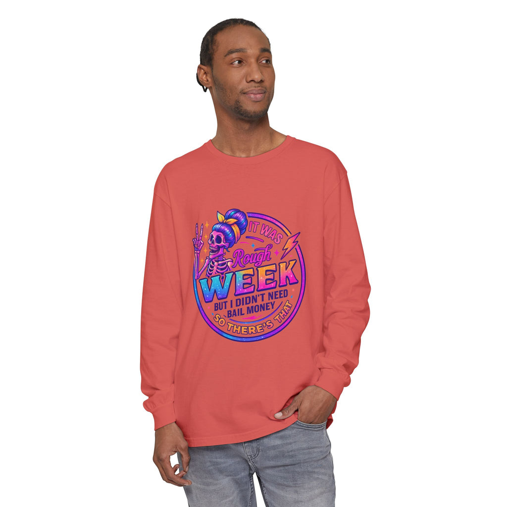 Long Sleeve T-Shirt — “It Was a Rough Week” Retro Skull Graphic