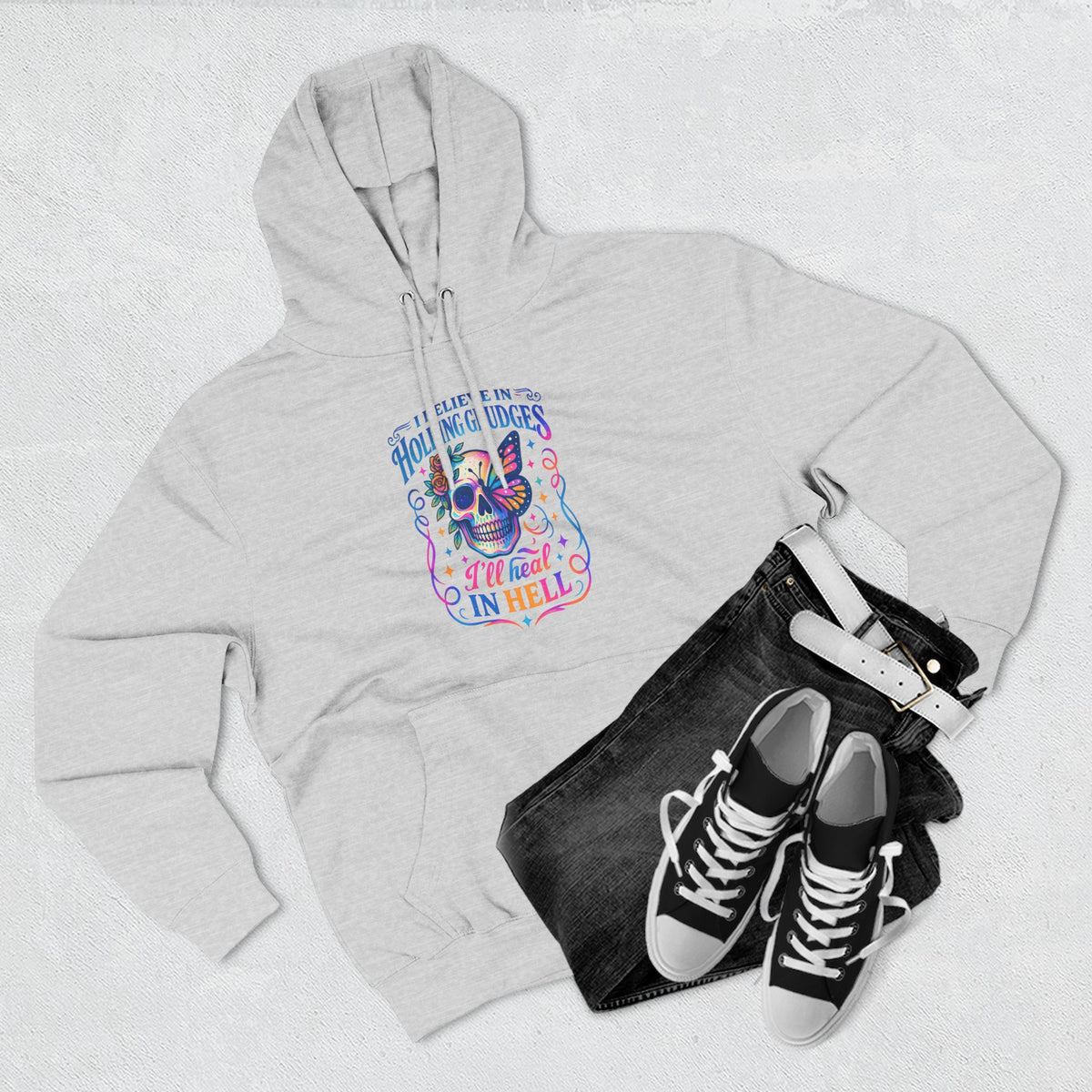 Skull & Butterfly Hoodie — "I Believe in Holding Grudges, I’ll Meet You in Hell" Graphic Hoodie