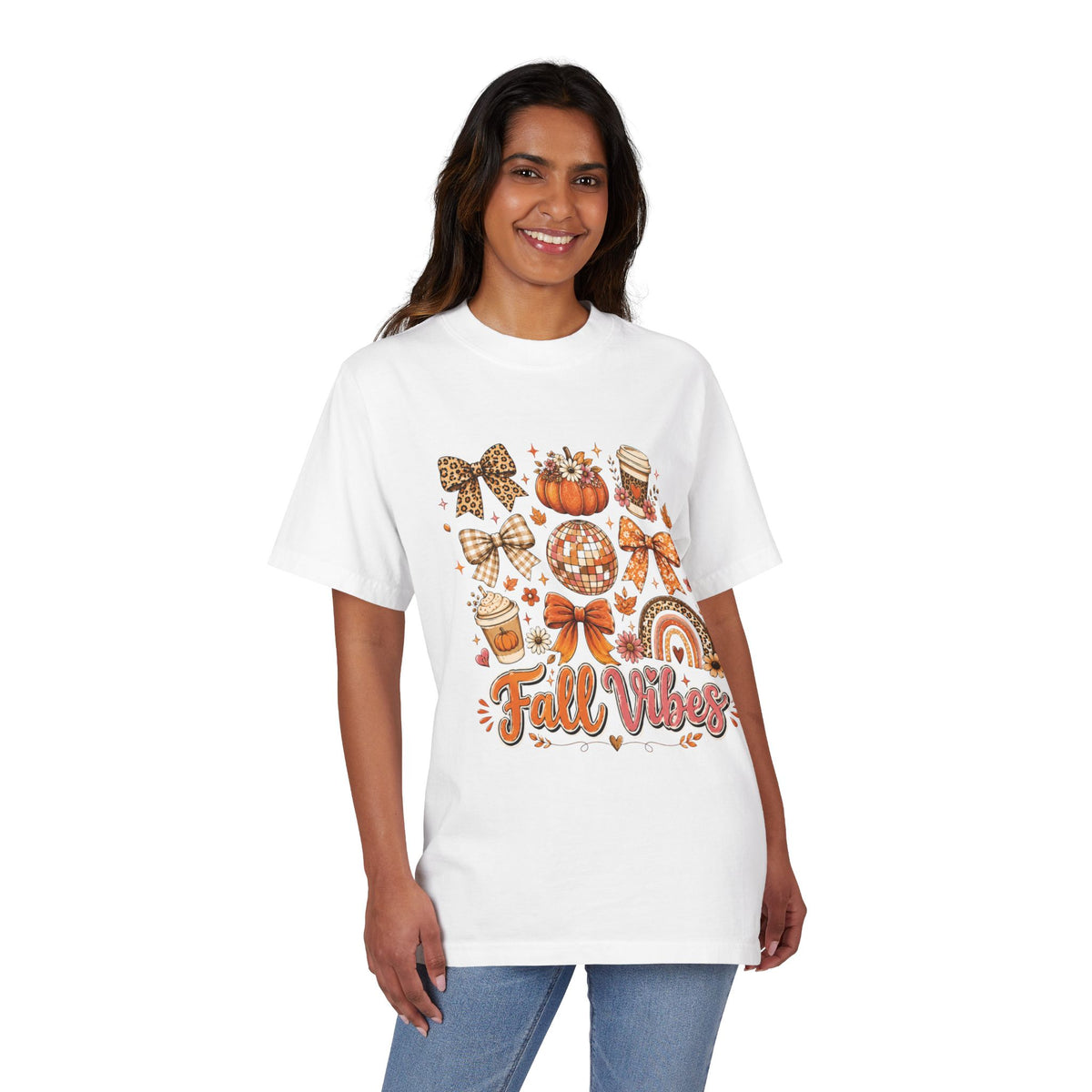 Fall Vibes Graphic T-Shirt — Autumn Pumpkin, Coffee & Cozy Icons Tee