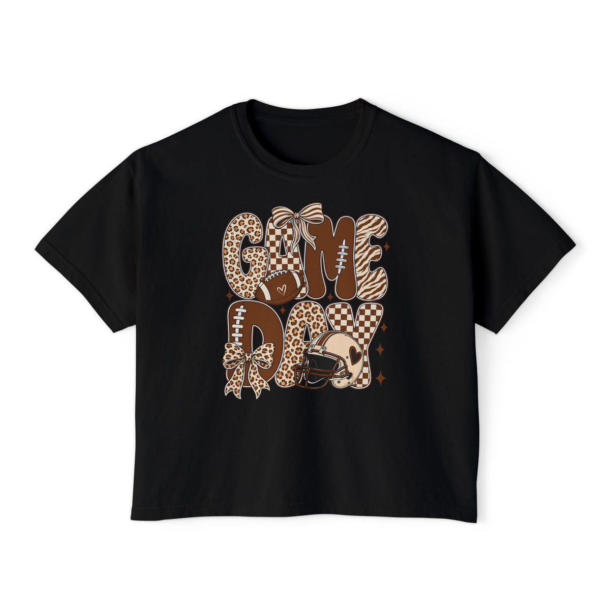Game Day Tee — Leopard Print "Game Day" Football Graphic Women's Boxy Tee
