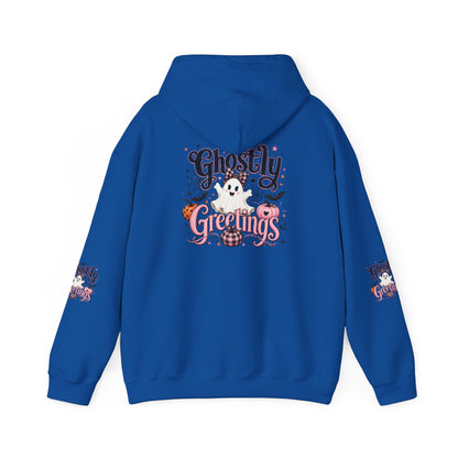 Ghostly Greetings Hoodie — Cute Retro Halloween Ghost Pullover