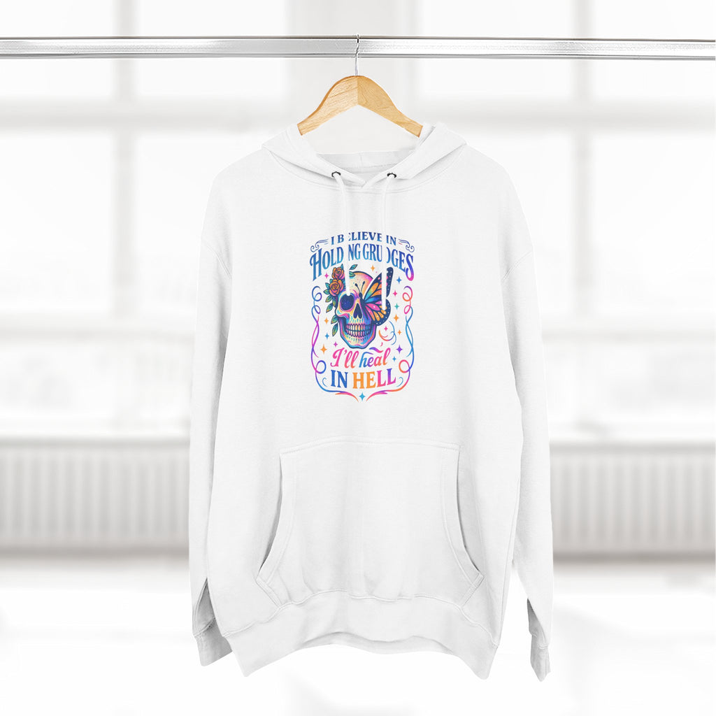 Skull & Butterfly Hoodie — "I Believe in Holding Grudges, I’ll Meet You in Hell" Graphic Hoodie