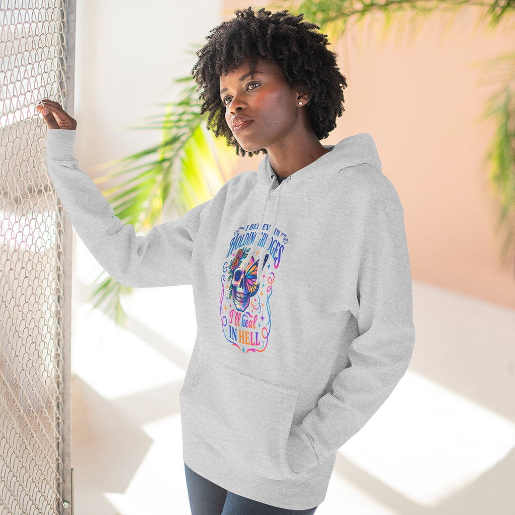 Skull & Butterfly Hoodie — "I Believe in Holding Grudges, I’ll Meet You in Hell" Graphic Hoodie