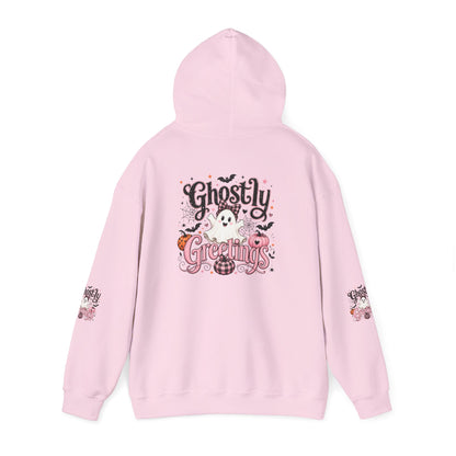 Ghostly Greetings Hoodie — Cute Retro Halloween Ghost Pullover