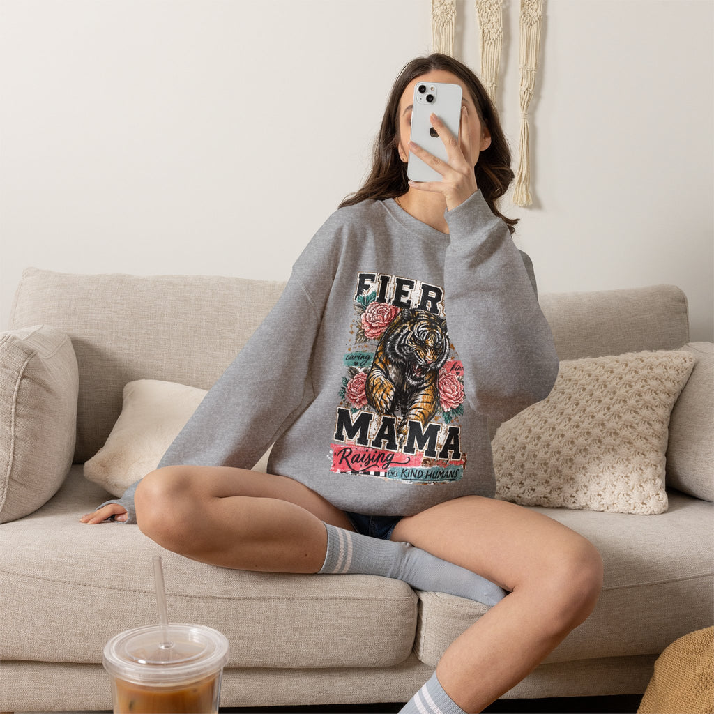 Fierce Mama Sweatshirt — 'Fierce Mama: Raising Kind Humans' Graphic Crewneck