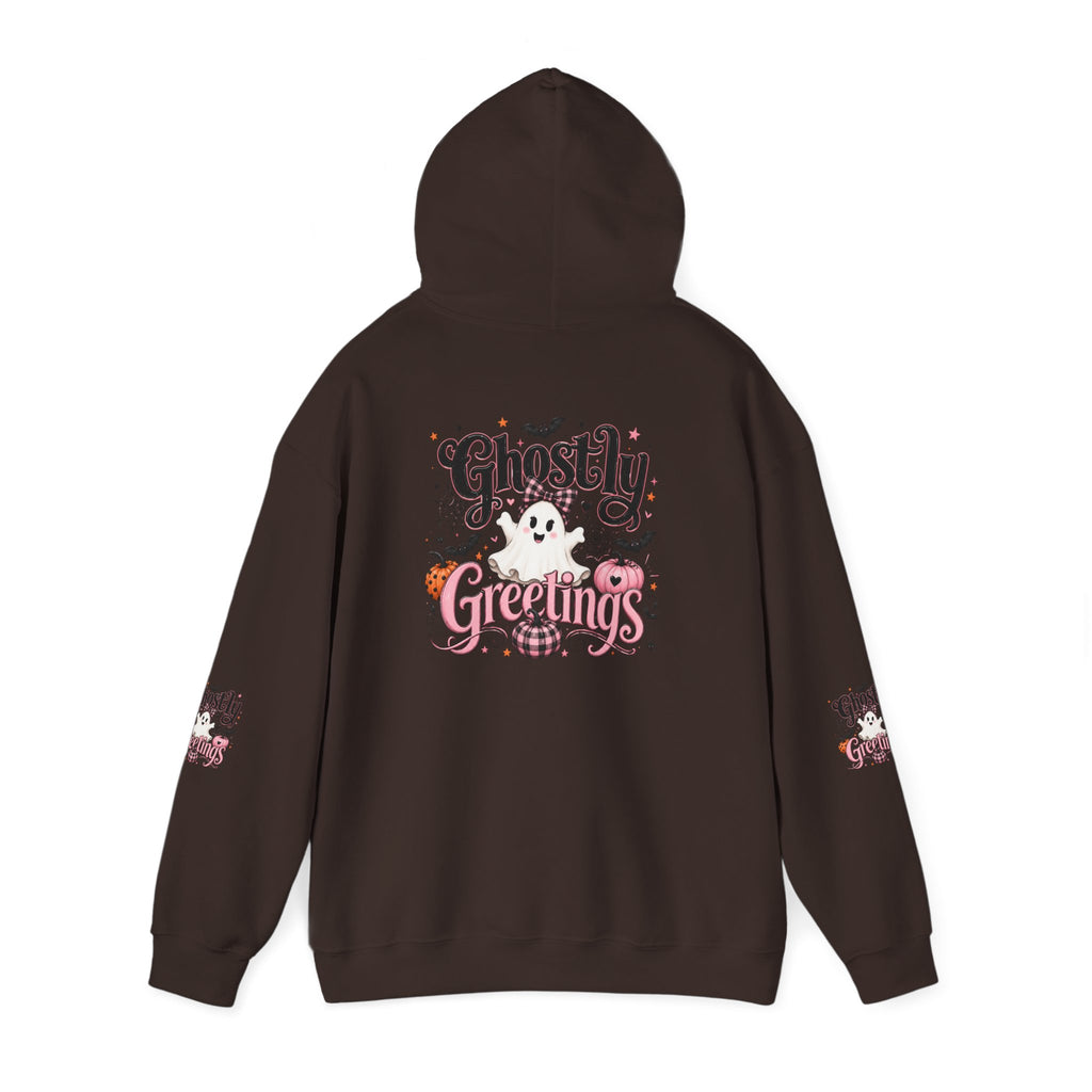 Ghostly Greetings Hoodie — Cute Retro Halloween Ghost Pullover