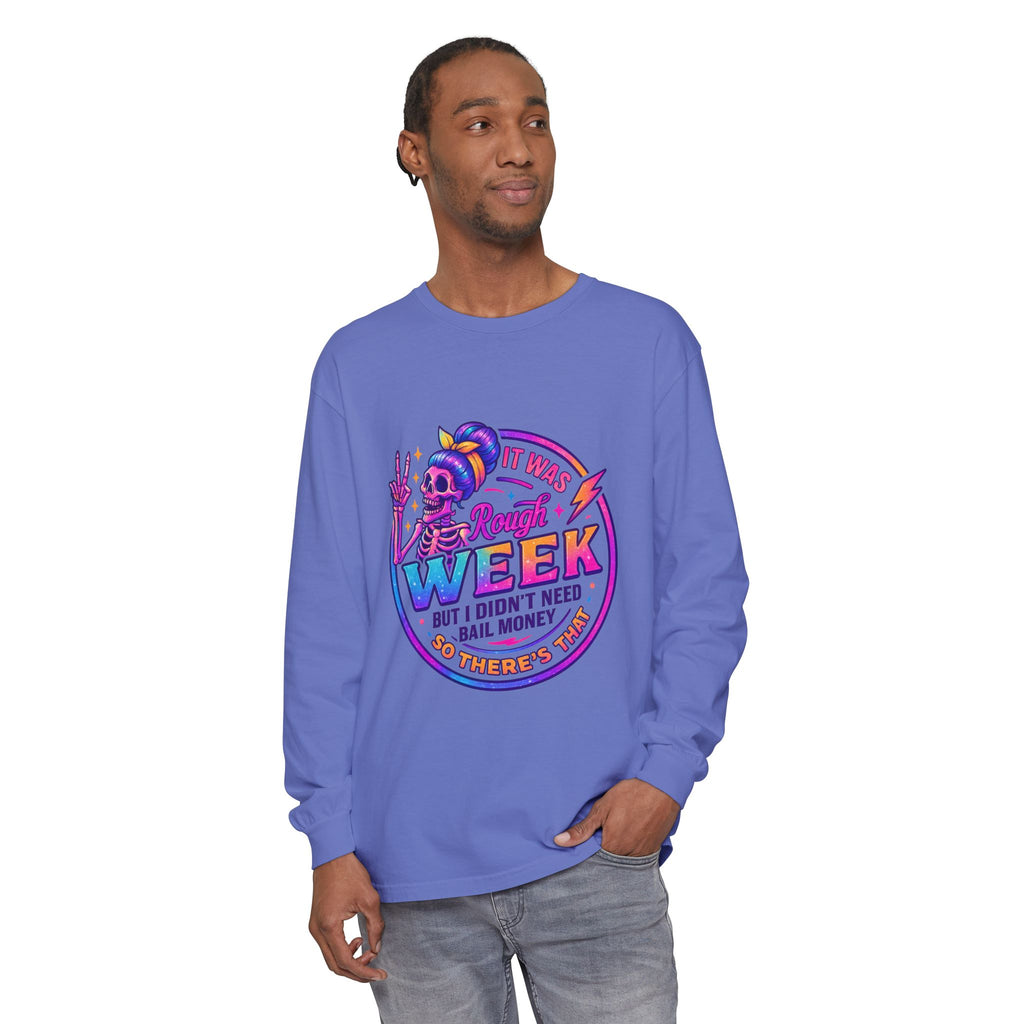 Long Sleeve T-Shirt — “It Was a Rough Week” Retro Skull Graphic