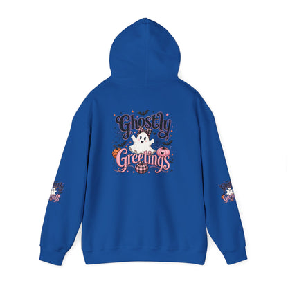 Ghostly Greetings Hoodie — Cute Retro Halloween Ghost Pullover