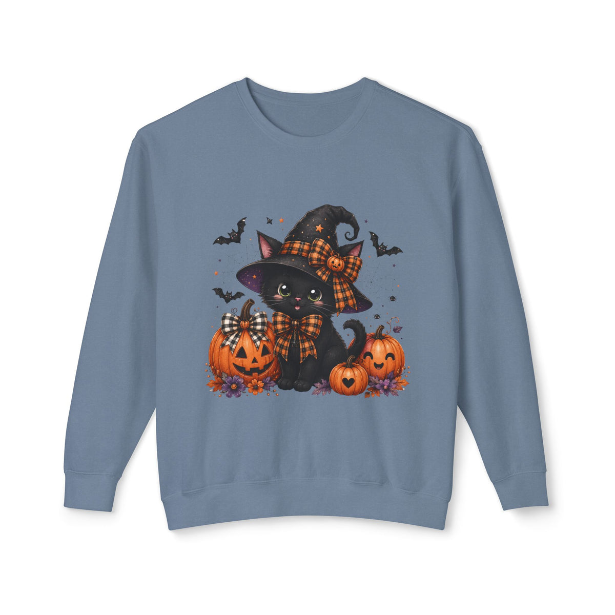 Halloween Black Cat Sweatshirt — Cute Witchy Pumpkin Crewneck