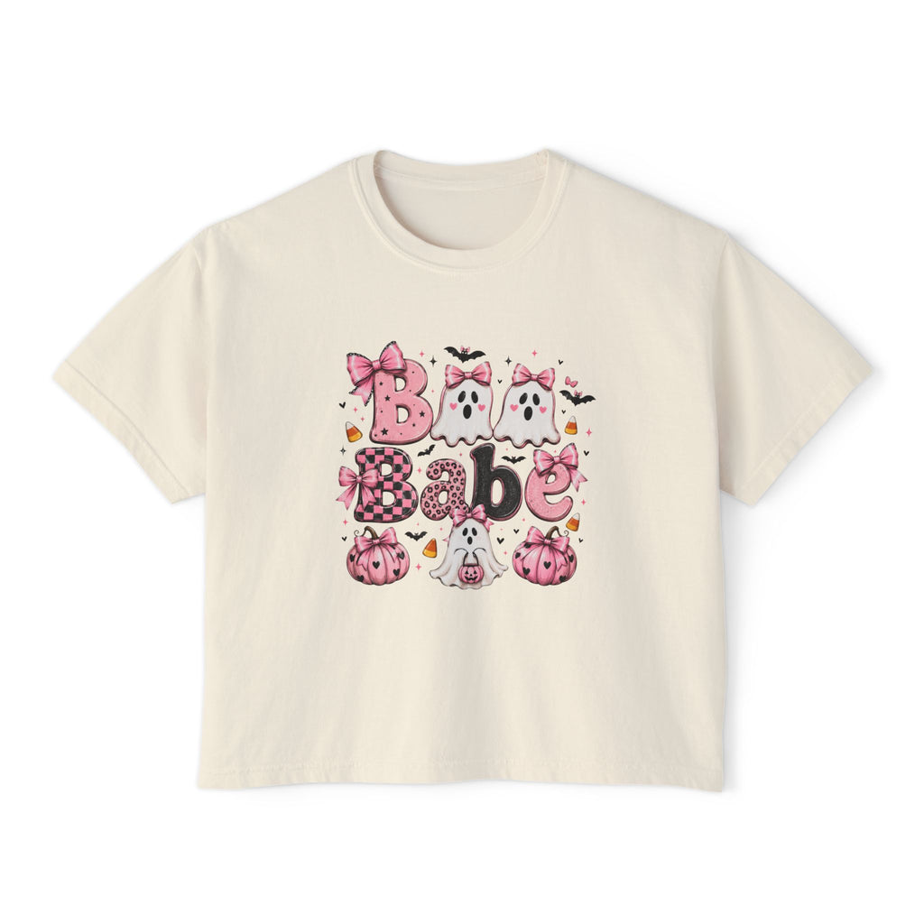 Halloween Babe Boxy Tee — Cute Pink Ghosts & Pumpkins Women's T-Shirt