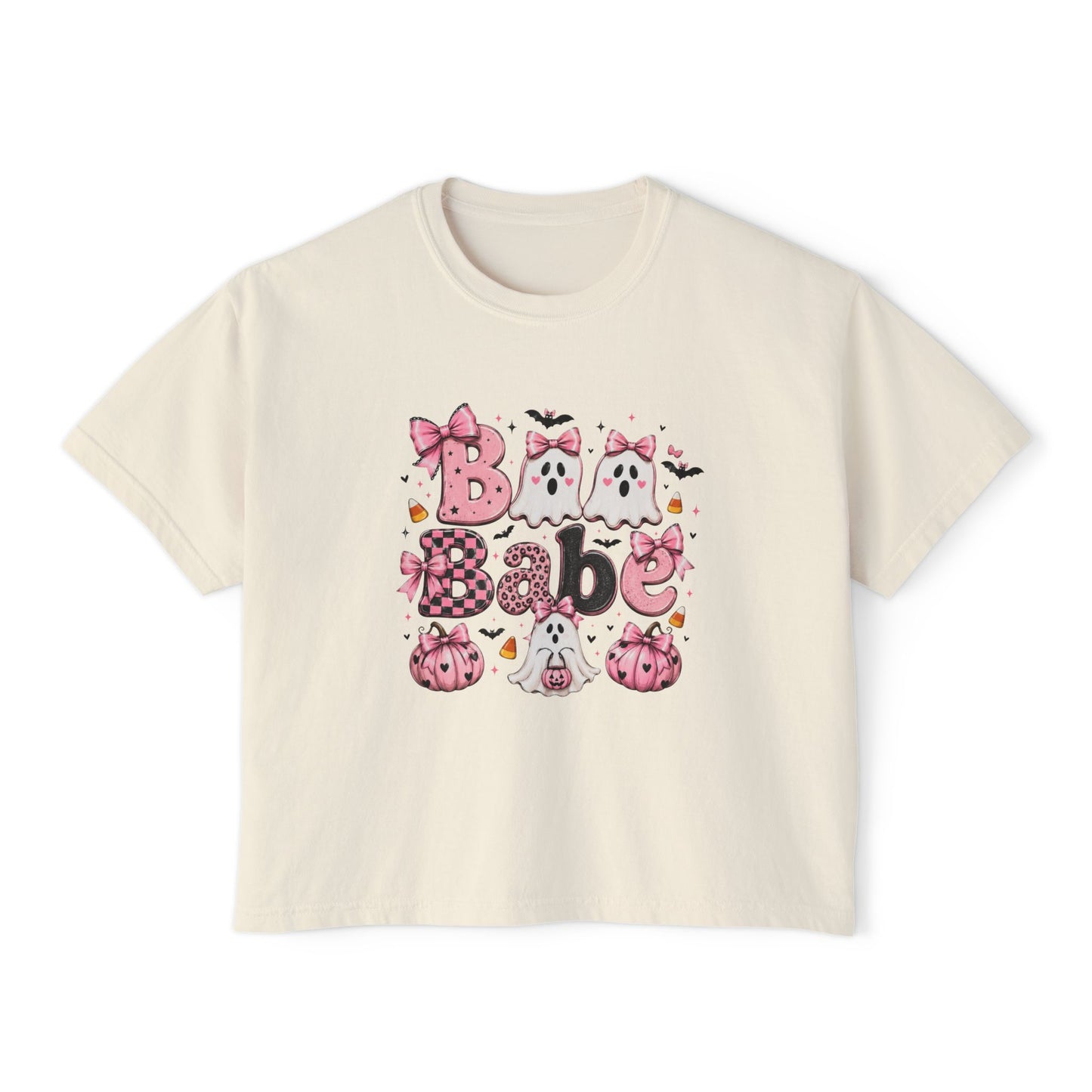 Halloween Babe Boxy Tee — Cute Pink Ghosts & Pumpkins Women's T-Shirt
