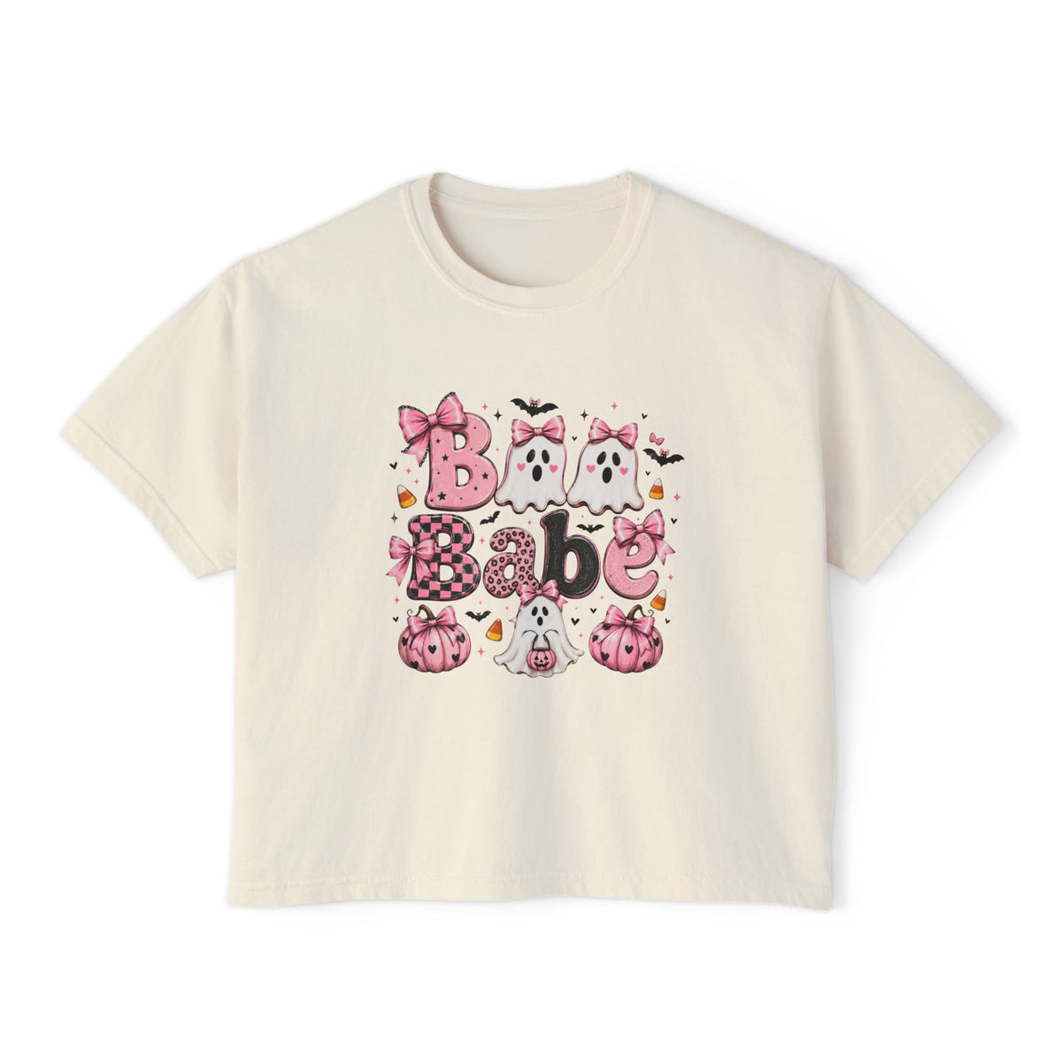 Halloween Babe Boxy Tee — Cute Pink Ghosts & Pumpkins Women's T-Shirt