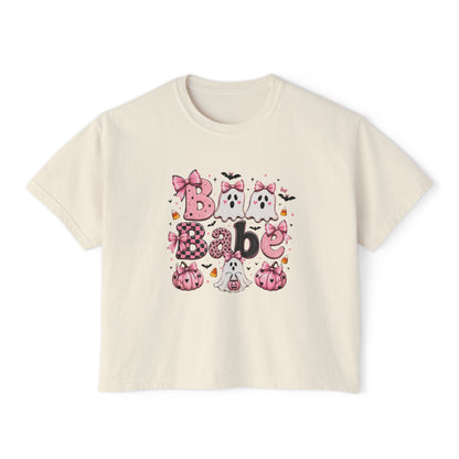Halloween Babe Boxy Tee — Cute Pink Ghosts & Pumpkins Women's T-Shirt