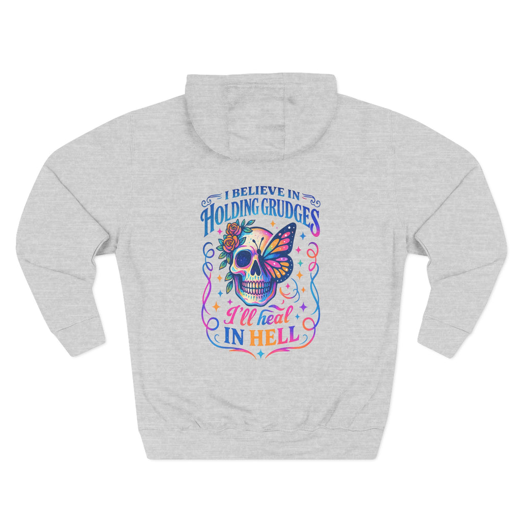 Skull & Butterfly Hoodie — "I Believe in Holding Grudges, I’ll Meet You in Hell" Graphic Hoodie