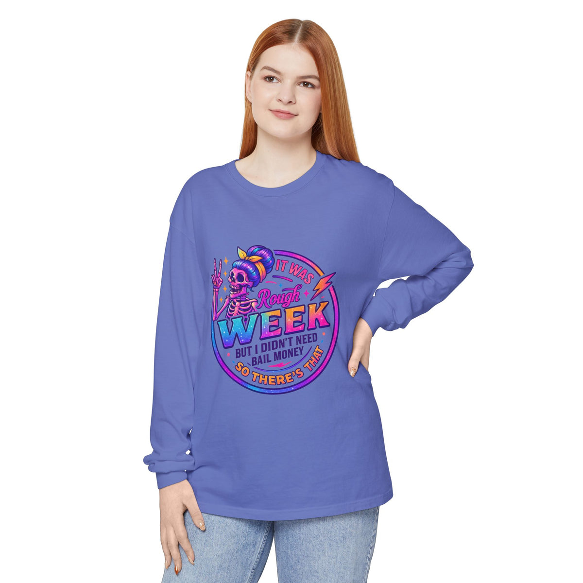 Long Sleeve T-Shirt — “It Was a Rough Week” Retro Skull Graphic