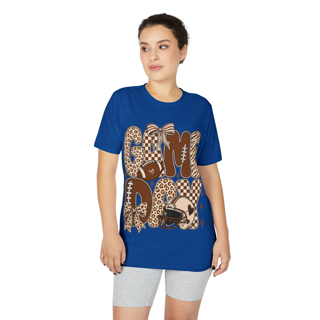 Game Day Mom Football T-Shirt — Leopard & Checkerboard Sport Design