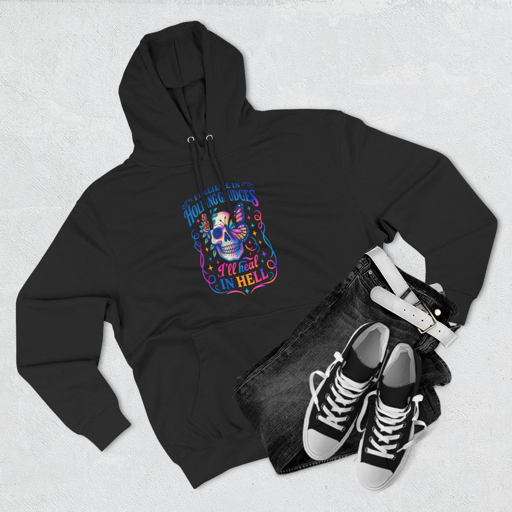 Skull & Butterfly Hoodie — "I Believe in Holding Grudges, I’ll Meet You in Hell" Graphic Hoodie