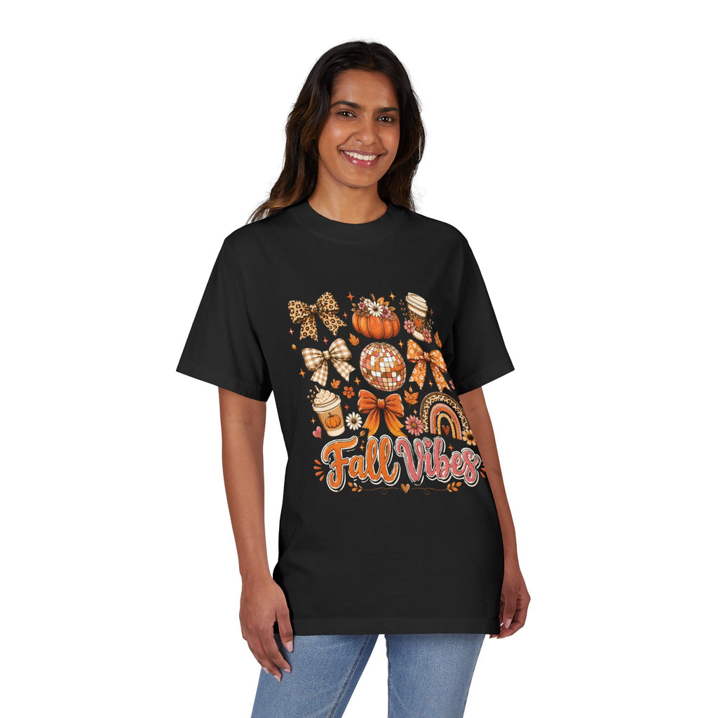 Fall Vibes Graphic T-Shirt — Autumn Pumpkin, Coffee & Cozy Icons Tee
