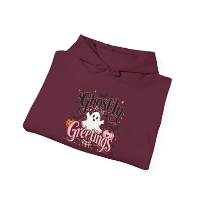 Ghostly Greetings Hoodie — Cute Retro Halloween Ghost Pullover