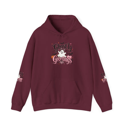 Ghostly Greetings Hoodie — Cute Retro Halloween Ghost Pullover