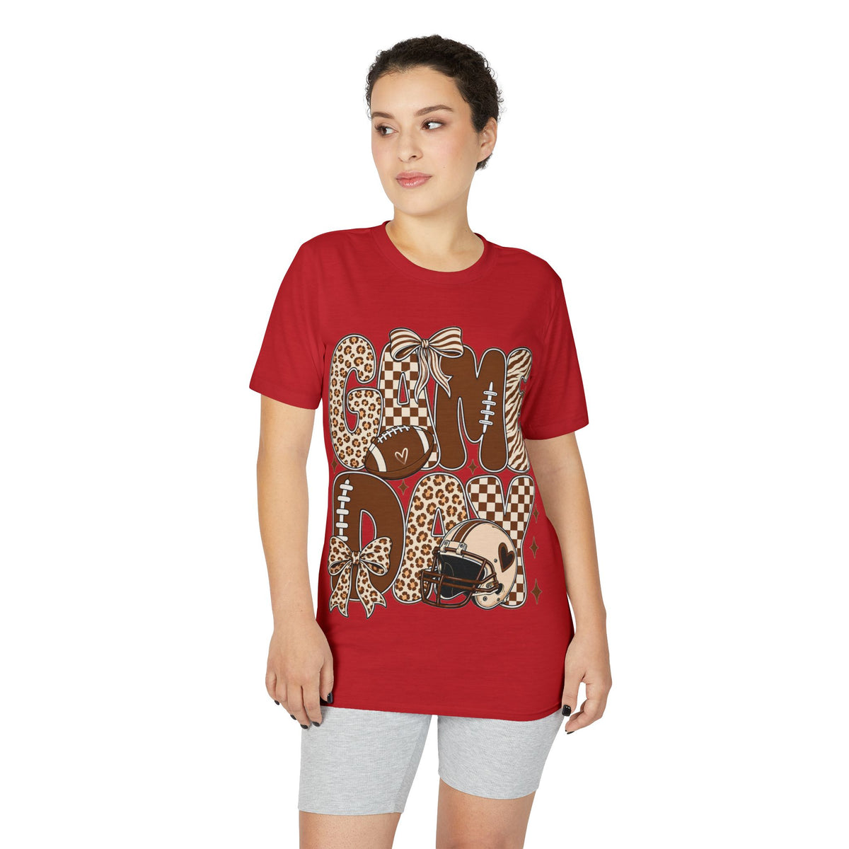 Game Day Mom Football T-Shirt — Leopard & Checkerboard Sport Design