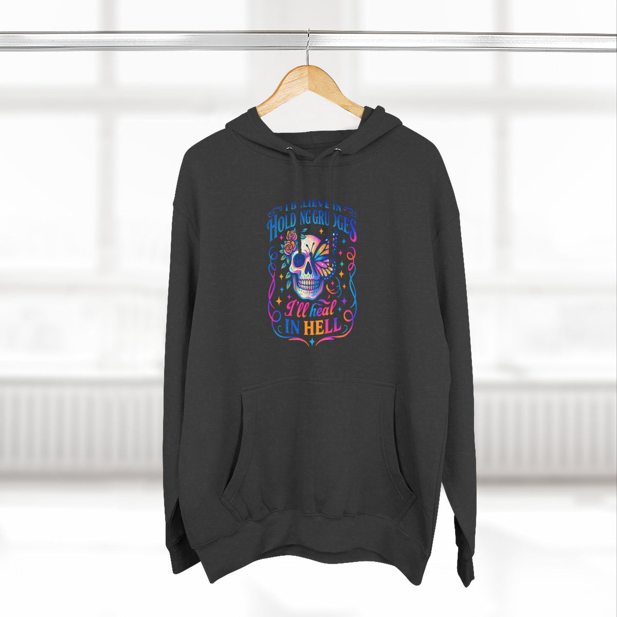 Skull & Butterfly Hoodie — "I Believe in Holding Grudges, I’ll Meet You in Hell" Graphic Hoodie