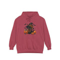 Halloween Cat Hoodie — Witch Hat Black Cat with Pumpkins & Bats