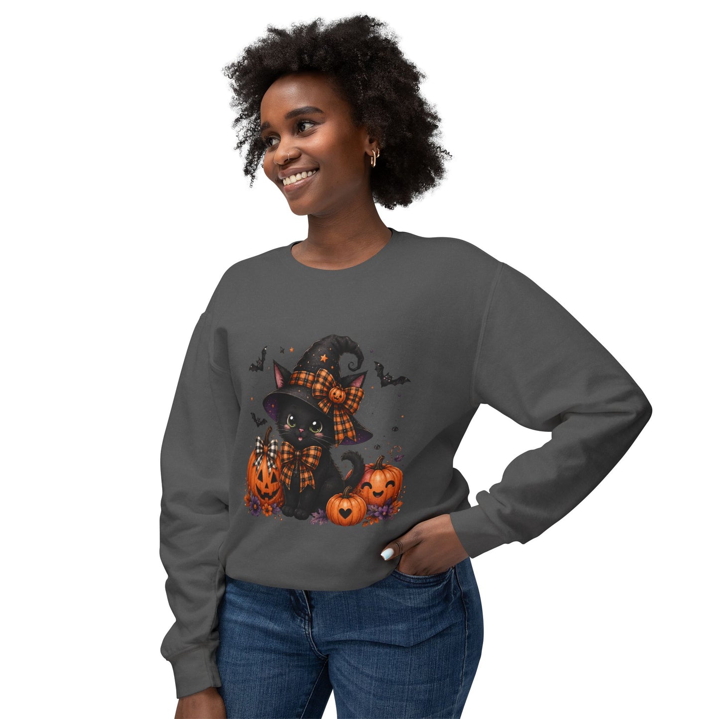 Halloween Black Cat Sweatshirt — Cute Witchy Pumpkin Crewneck