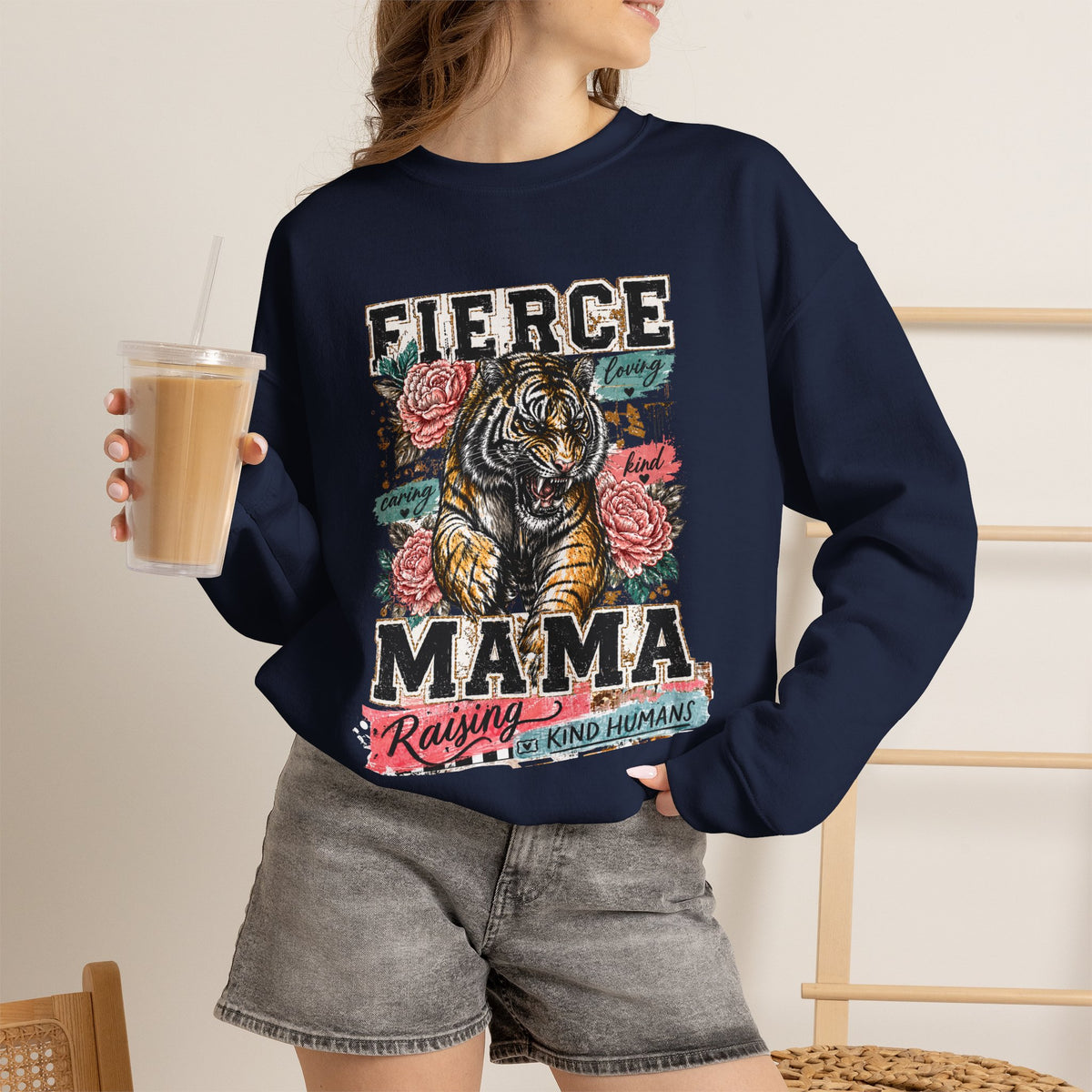 Fierce Mama Sweatshirt — 'Fierce Mama: Raising Kind Humans' Graphic Crewneck