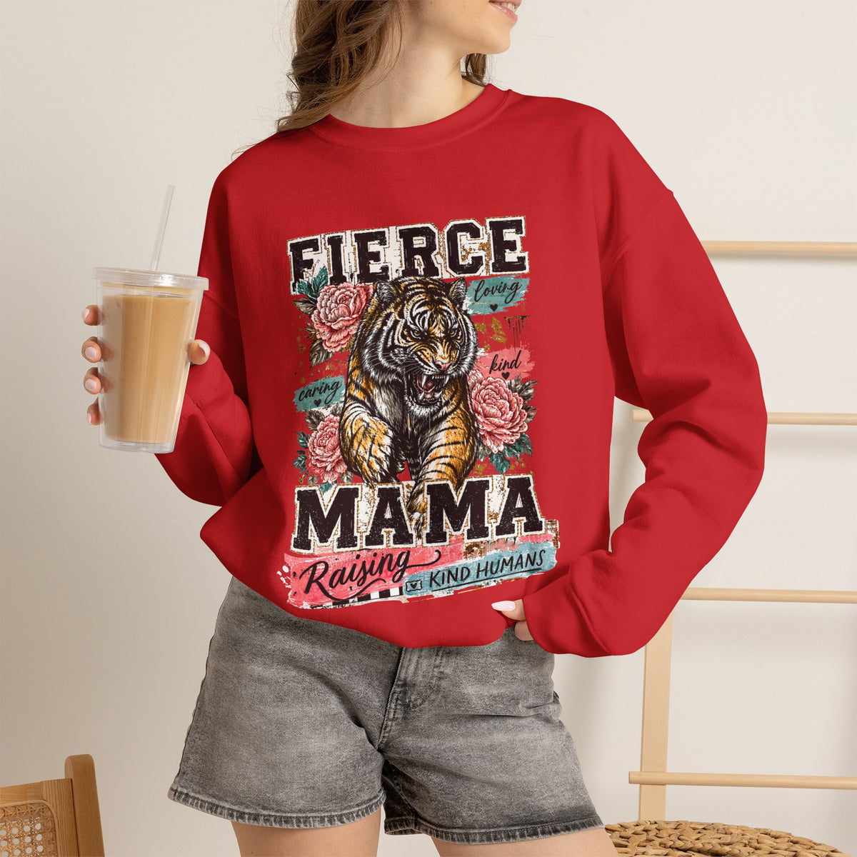 Fierce Mama Sweatshirt — 'Fierce Mama: Raising Kind Humans' Graphic Crewneck