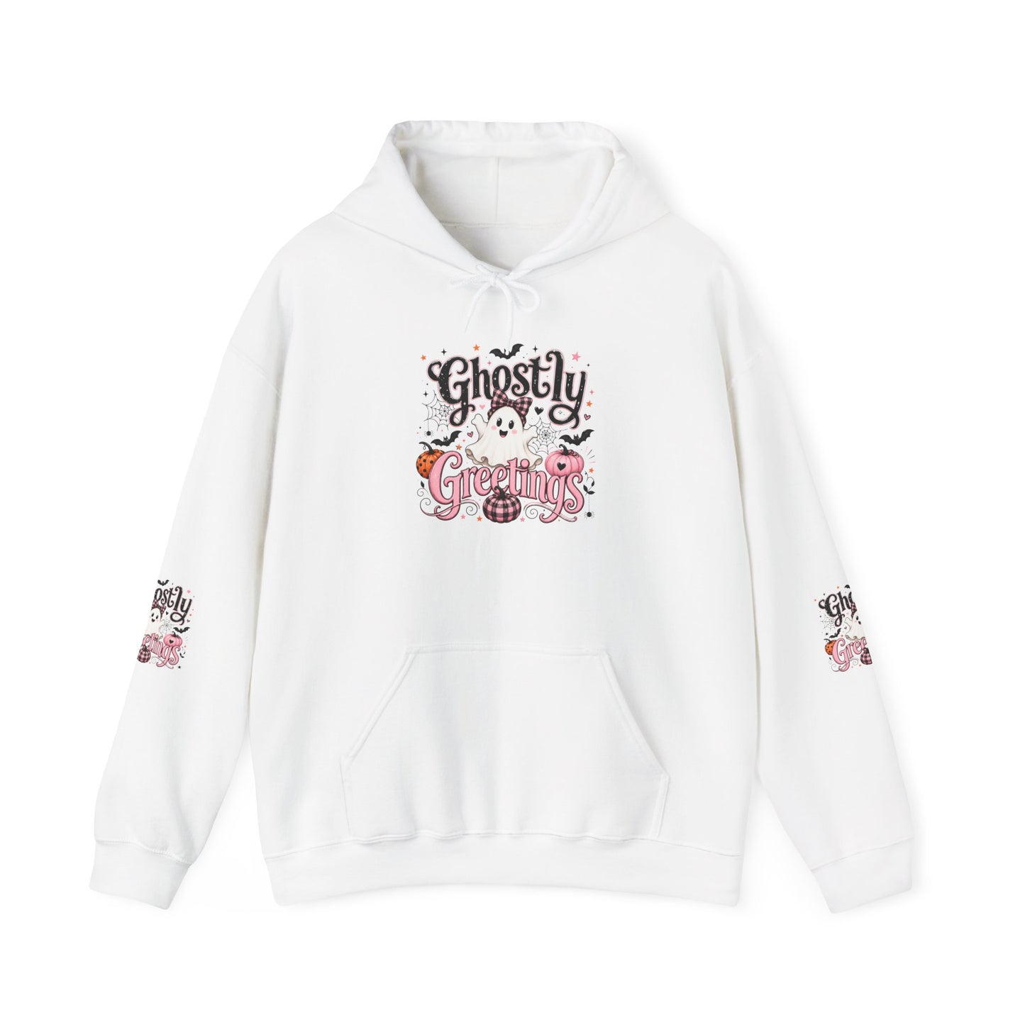 Ghostly Greetings Hoodie — Cute Retro Halloween Ghost Pullover