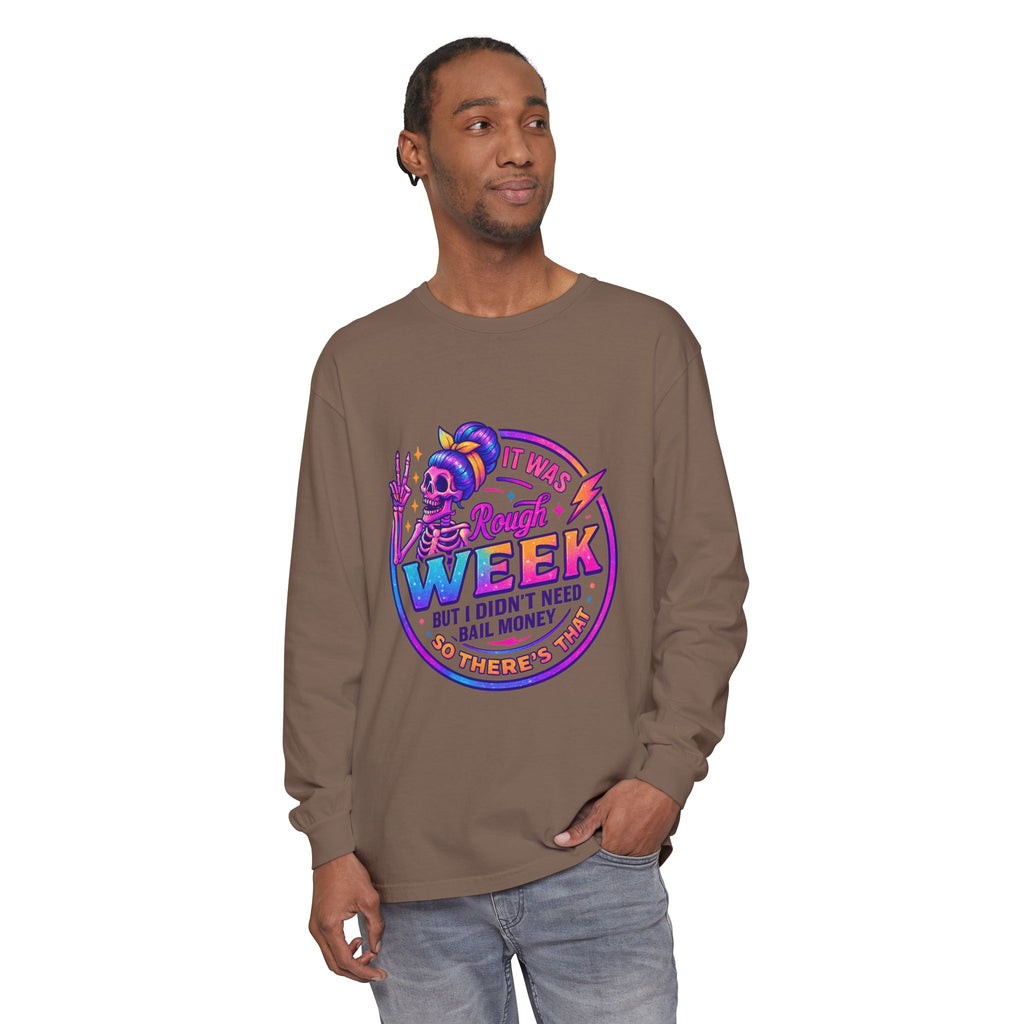 Long Sleeve T-Shirt — “It Was a Rough Week” Retro Skull Graphic