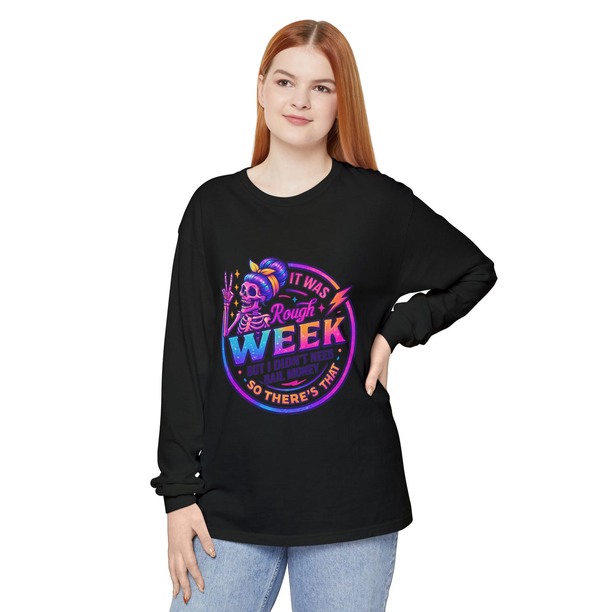 Long Sleeve T-Shirt — “It Was a Rough Week” Retro Skull Graphic
