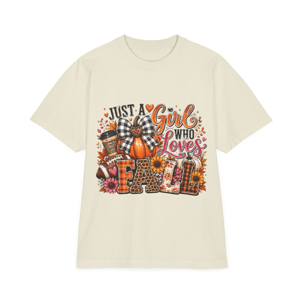 Fall Graphic T‑Shirt — "Just a Girl Who Loves Fall" Pumpkin Plaid Tee