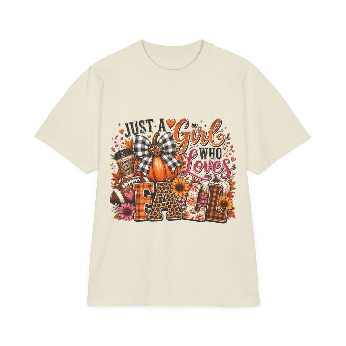 Fall Graphic T‑Shirt — "Just a Girl Who Loves Fall" Pumpkin Plaid Tee