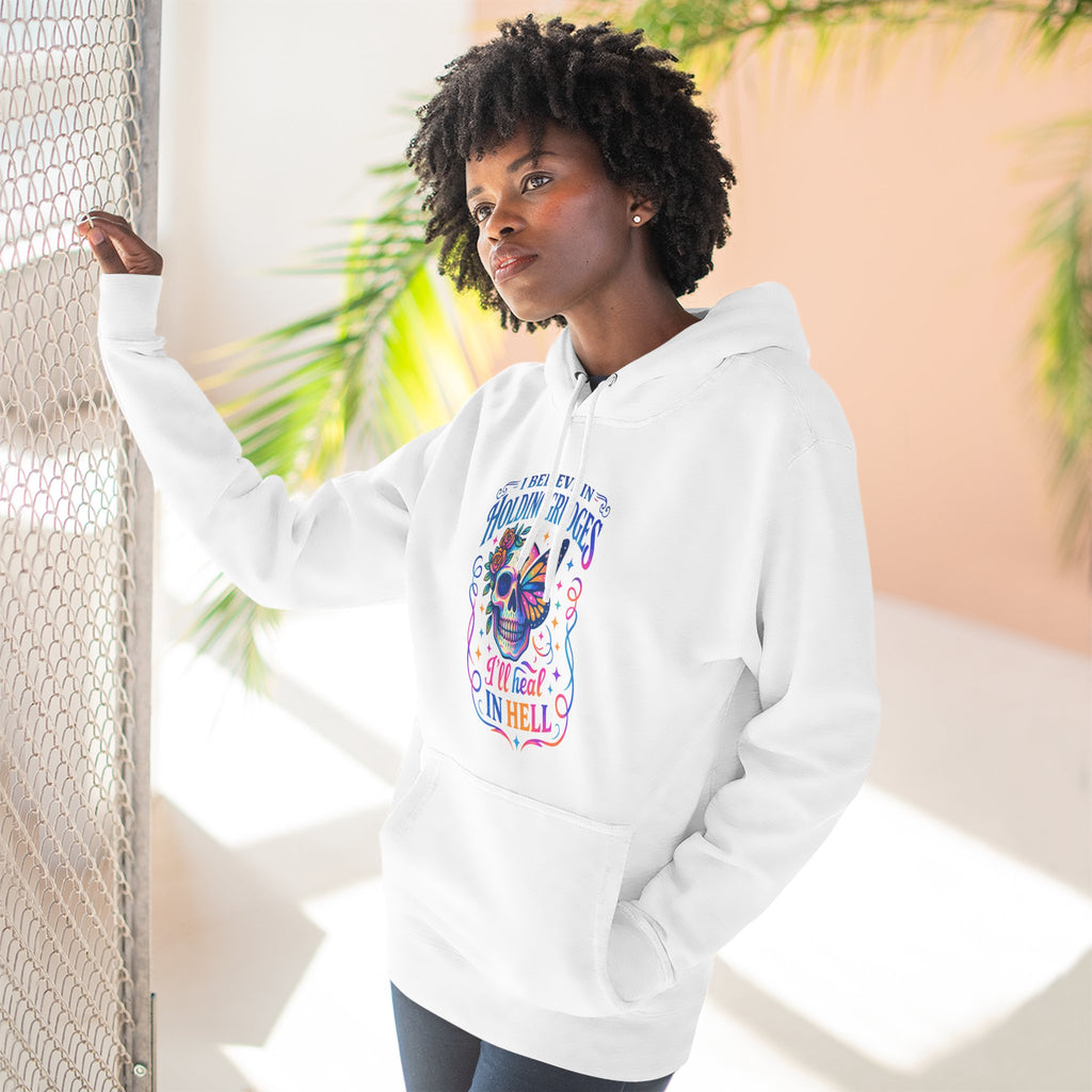 Skull & Butterfly Hoodie — "I Believe in Holding Grudges, I’ll Meet You in Hell" Graphic Hoodie