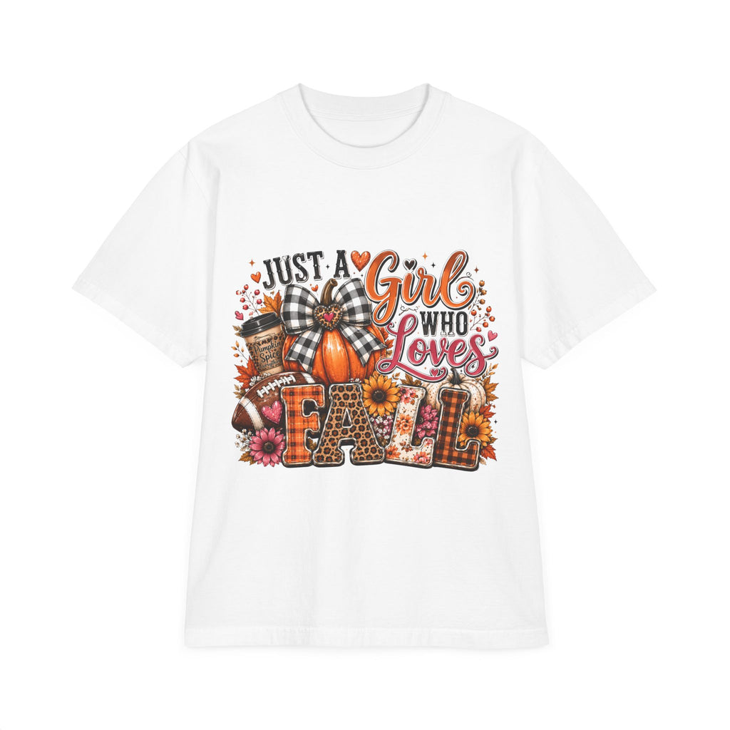 Fall Graphic T‑Shirt — "Just a Girl Who Loves Fall" Pumpkin Plaid Tee