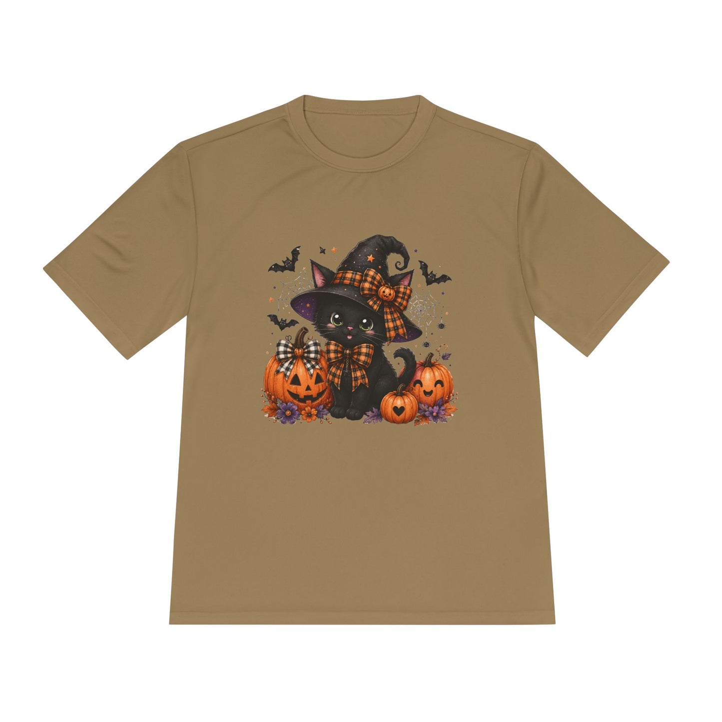 Halloween Witch Cat Tee — Cute Black Cat with Pumpkins & Bats Moisture‑Wicking Shirt
