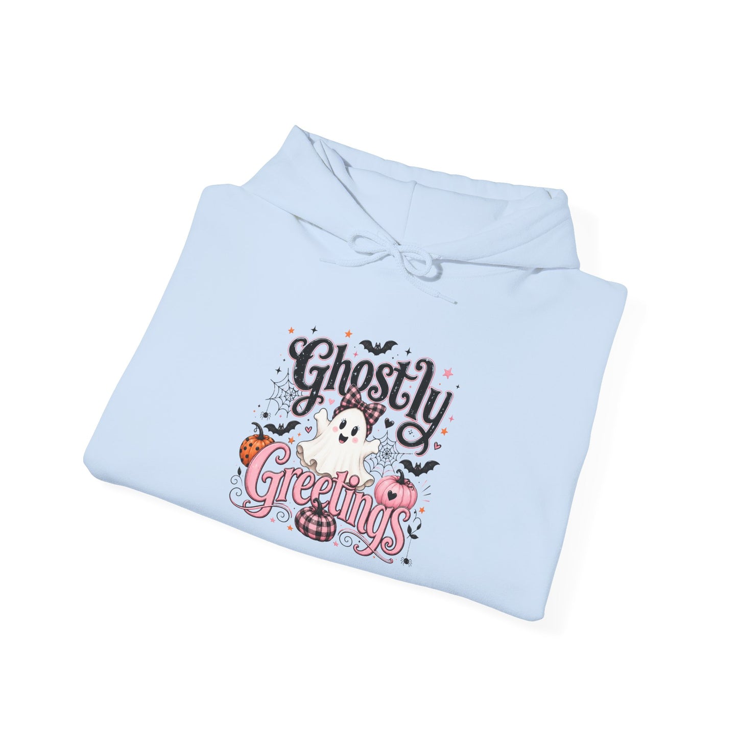 Ghostly Greetings Hoodie — Cute Retro Halloween Ghost Pullover