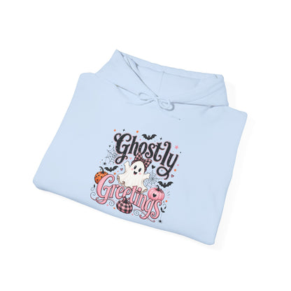 Ghostly Greetings Hoodie — Cute Retro Halloween Ghost Pullover
