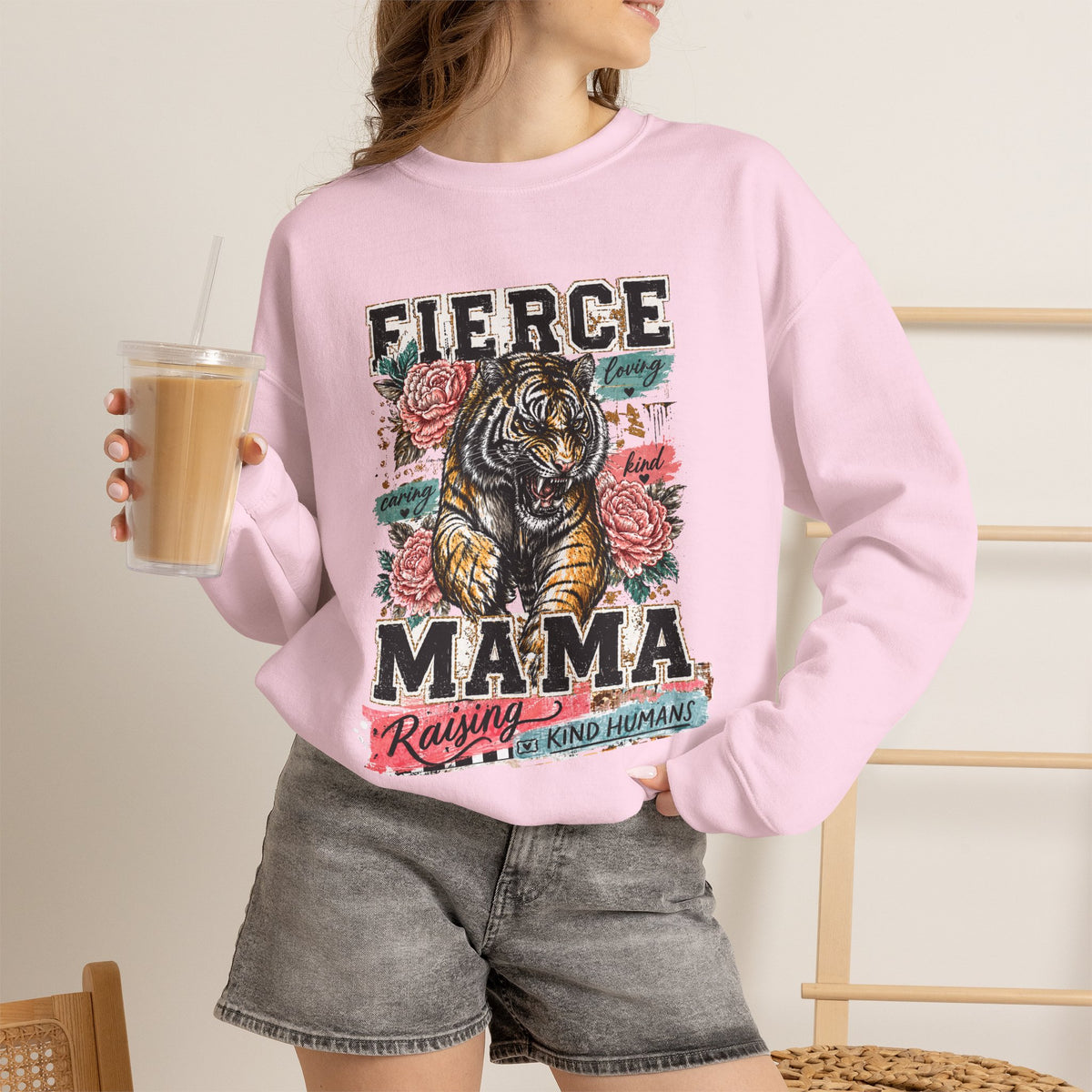 Fierce Mama Sweatshirt — 'Fierce Mama: Raising Kind Humans' Graphic Crewneck