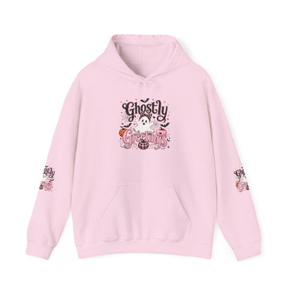 Ghostly Greetings Hoodie — Cute Retro Halloween Ghost Pullover