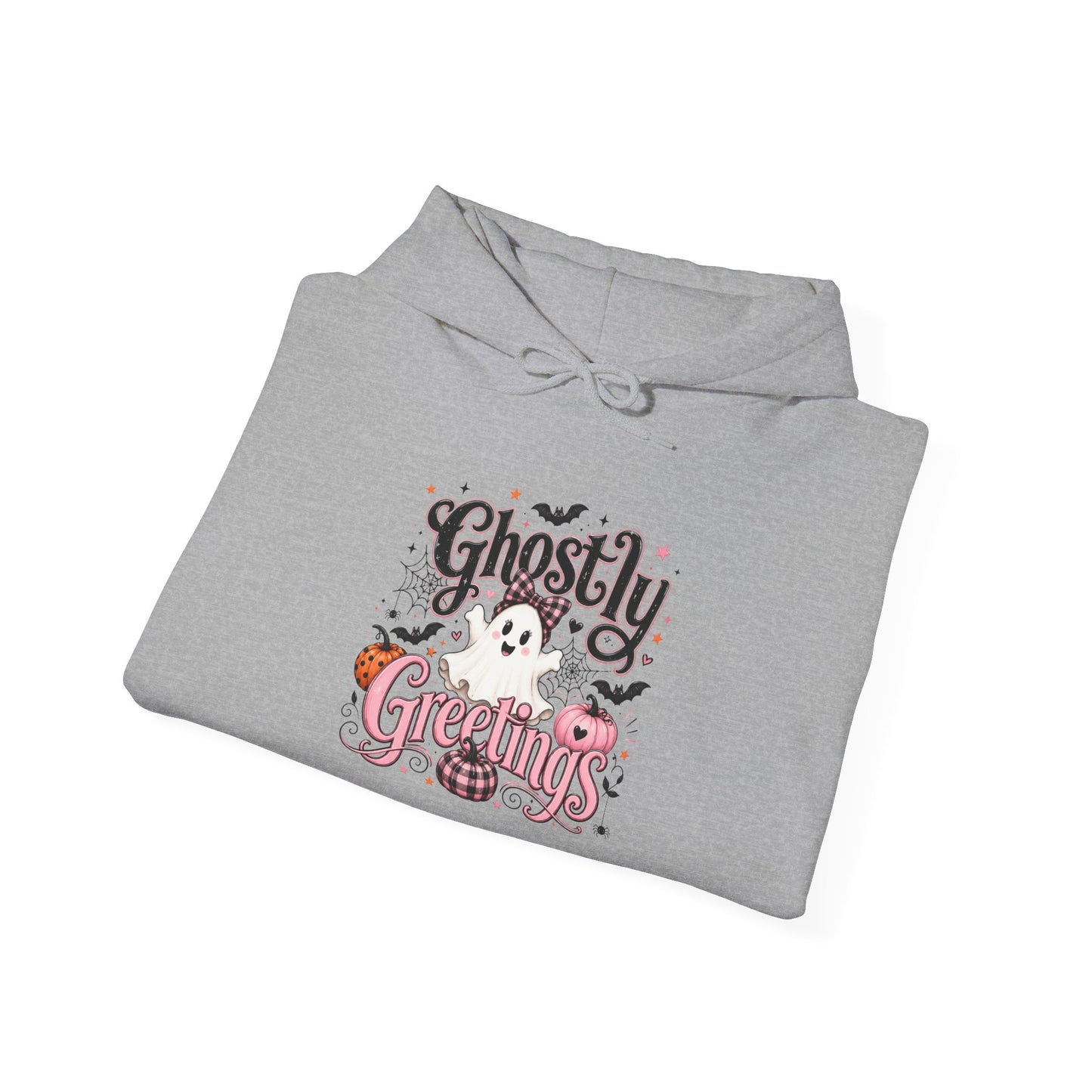 Ghostly Greetings Hoodie — Cute Retro Halloween Ghost Pullover