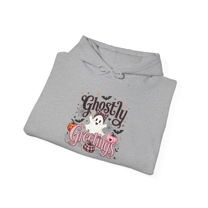 Ghostly Greetings Hoodie — Cute Retro Halloween Ghost Pullover
