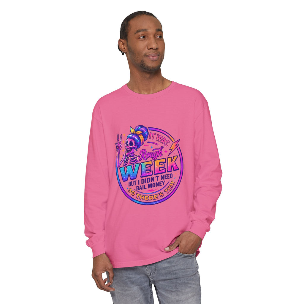 Long Sleeve T-Shirt — “It Was a Rough Week” Retro Skull Graphic